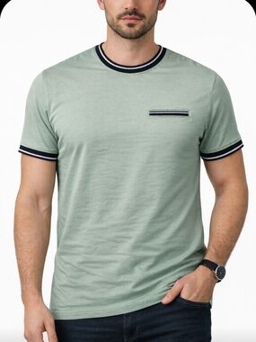 Ben Sherman NWT Sage Short-Sleeve Crewneck with Navy Contrast